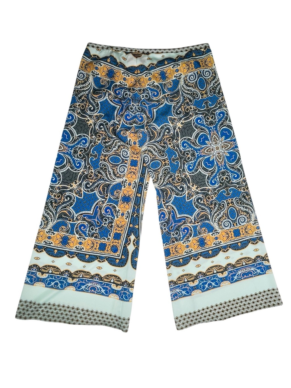 Clover Canyon Blue & Gold Paisley Wide-Leg Palazzo Pants Made in USA VINTAGE